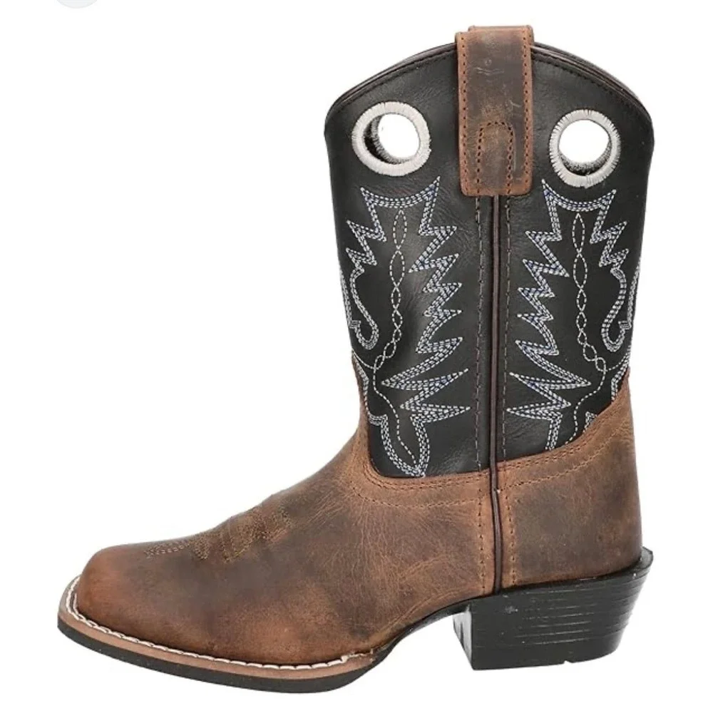 SMOKY MOUNTAIN‎ Kids Brown Black Leather Western Cowboy Boots Square Toe 13 Boy